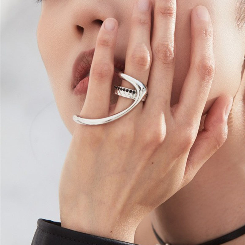 Street Fashion Rings - VENTFILLE 925 스털링 실버 지르콘 더블