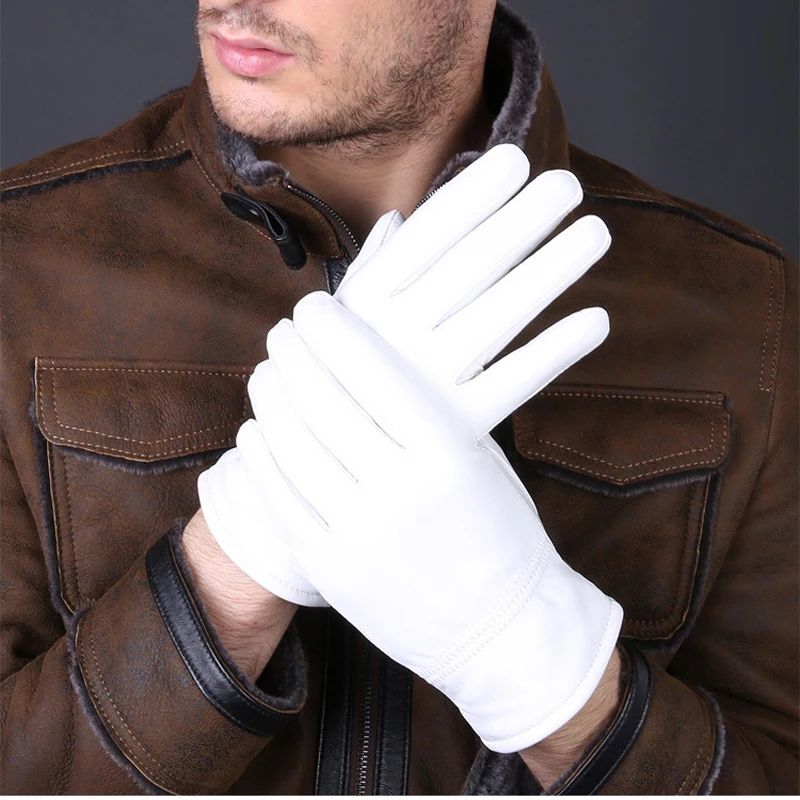 Street Fashion Gloves - 2025 겨울 정품 가죽 흰색 장갑