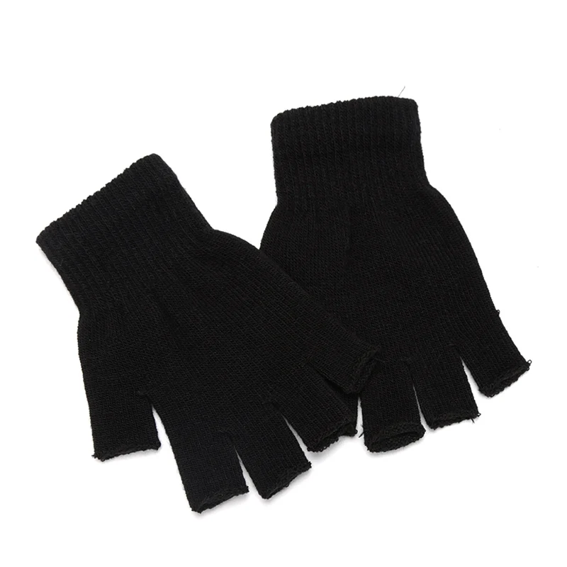 Street Fashion Gloves - 유니섹스 블랙 반손가락 장갑 울 니트