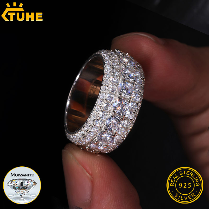 Street Fashion Rings - TUHE 유니섹스 아이스드 아웃 모이사나이트 남성
