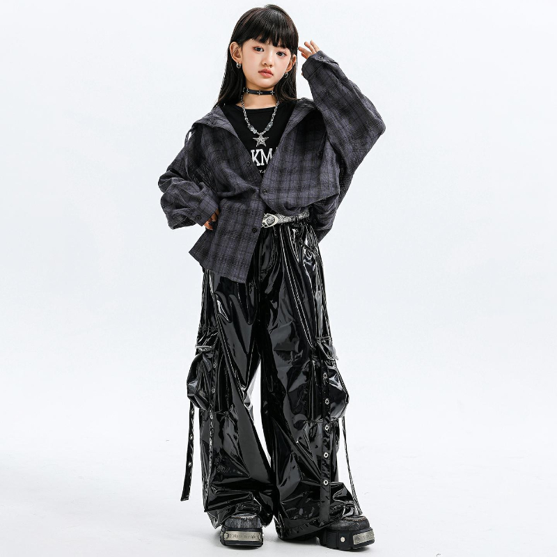 Street Fashion Kpop - 여자 재즈 댄스 의상 후드 체크