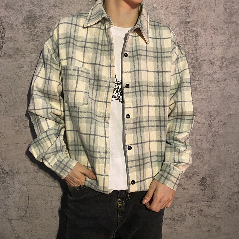 Street Fashion Guys - 플러스 사이즈 봄 가을 체크 무늬