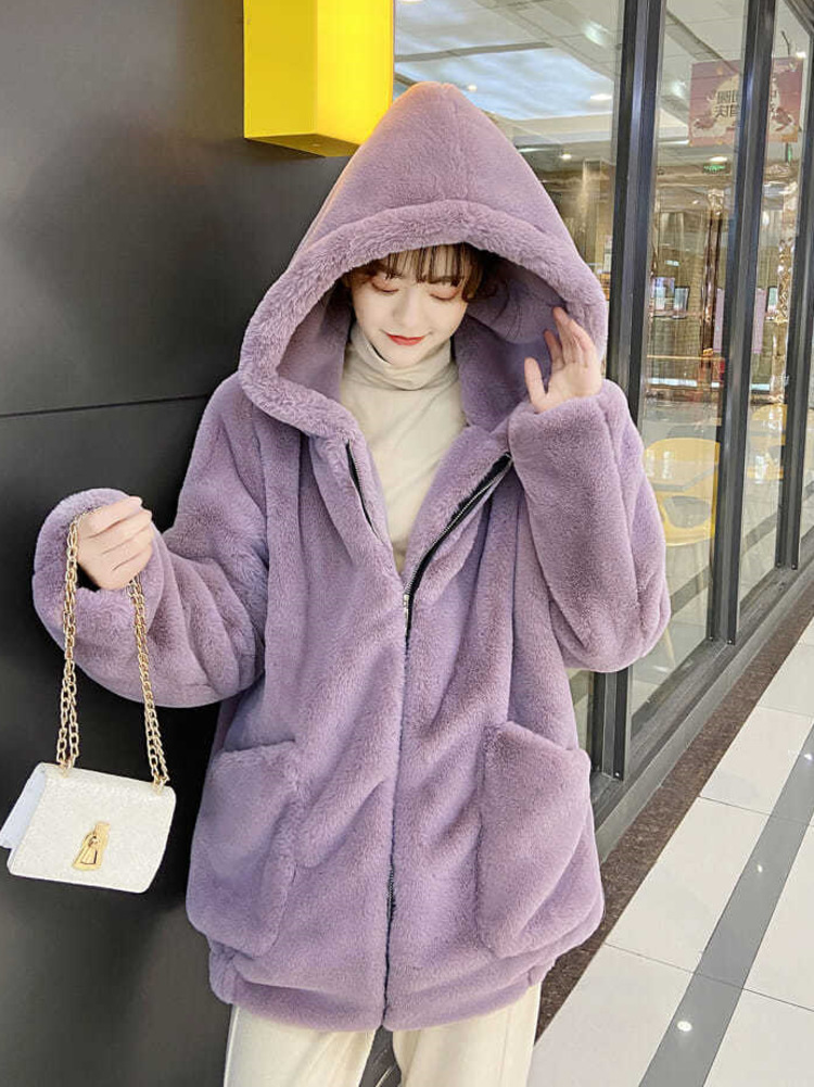 가을 겨울 대형 달콤한 두꺼운 양고기 코트 보라색 베이 - Street Fashion Hong Kong 리뷰 및 가격