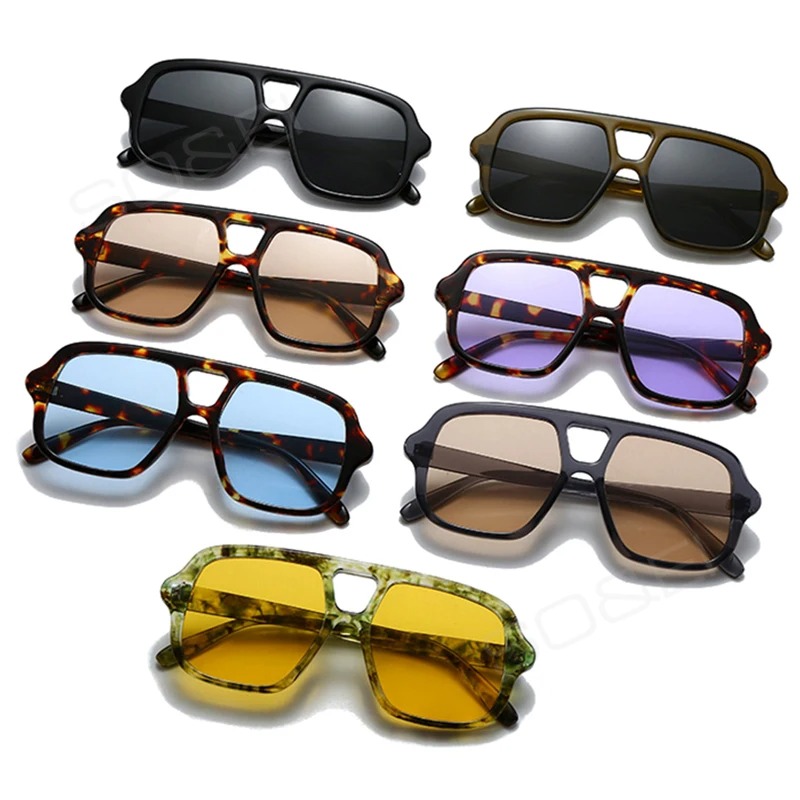 인기 패션 더블 브리지 사각 남성 선글라스 빈티지 펑크 - Street Fashion Glasses 리뷰 및 가격