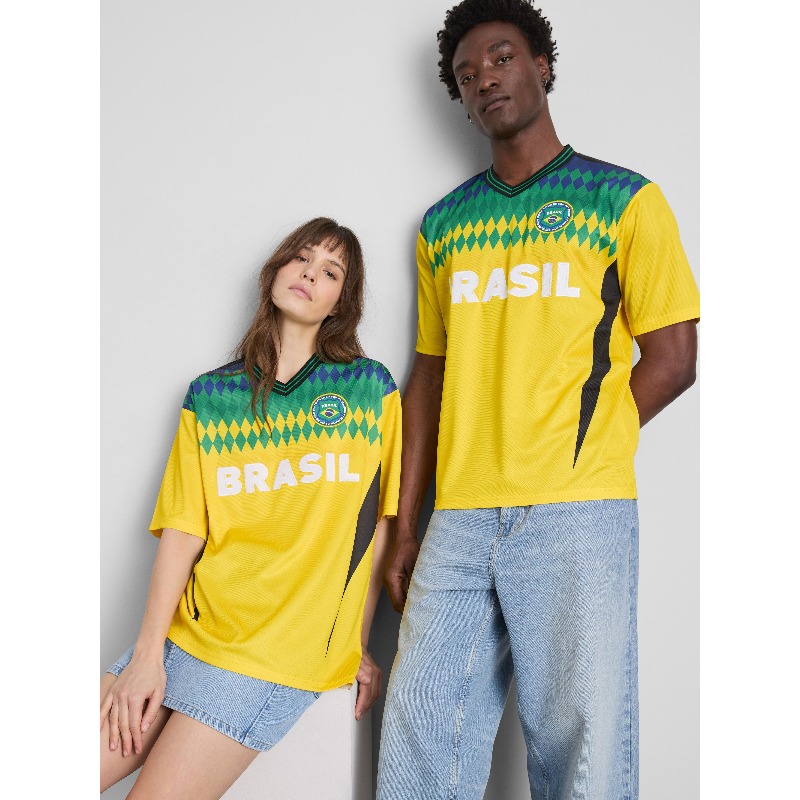 여름 브라질 축구 유니폼, Y2K 옐로우 그린 액센트  - Street Fashion Brazil 리뷰 및 가격
