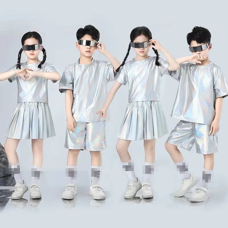 소년과 소녀 힙합 세트 실버 컬러 재즈 댄스 의상 어린 - Street Fashion For Boy 리뷰 및 가격