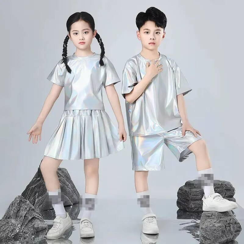 소년과 소녀 힙합 세트 실버 컬러 재즈 댄스 의상 어린 - Street Fashion For Boy 리뷰 및 가격
