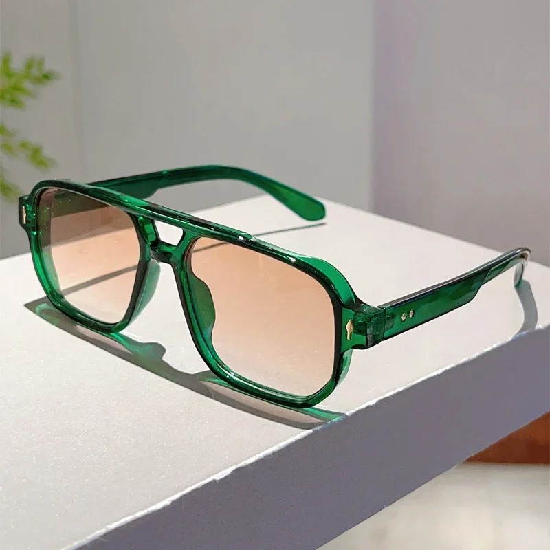 새로운 빈티지 더블 브리지 사각 선글라스 패션 리벳 오 - Street Fashion Glasses 리뷰 및 가격