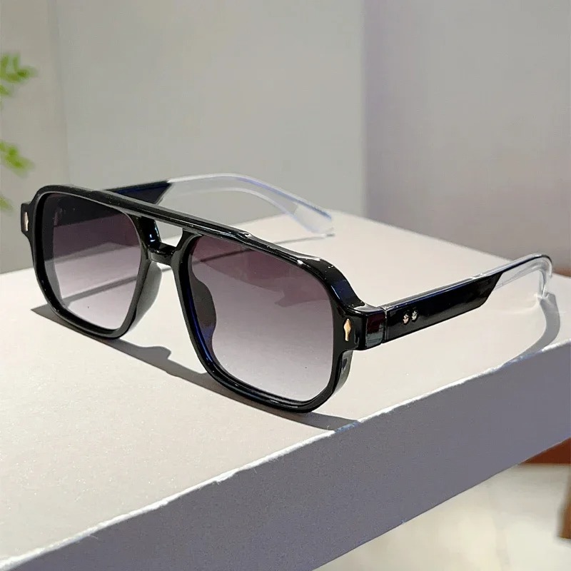 새로운 빈티지 더블 브리지 사각 선글라스 패션 리벳 오 - Street Fashion Glasses 리뷰 및 가격