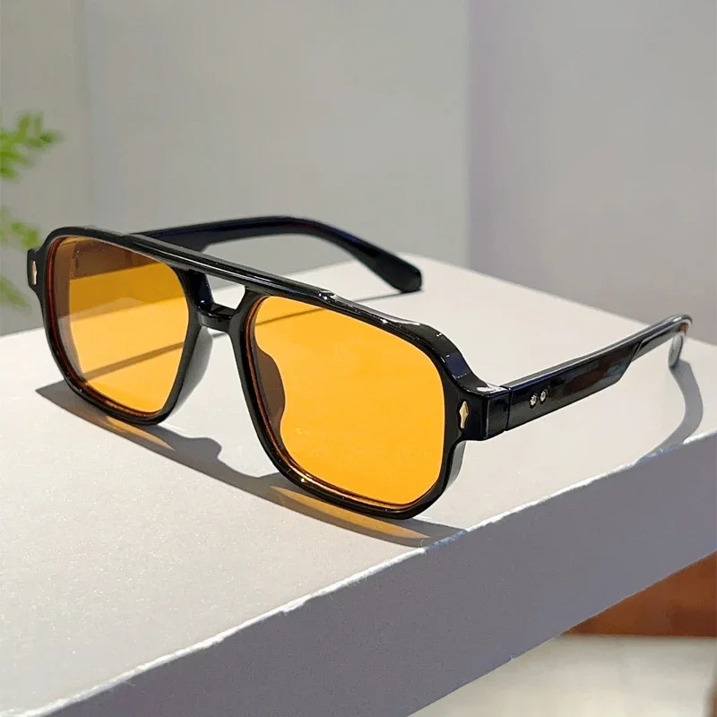 새로운 빈티지 더블 브리지 사각 선글라스 패션 리벳 오 - Street Fashion Glasses 리뷰 및 가격