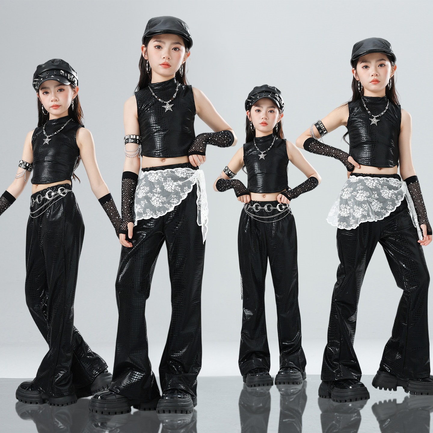 여자 재즈 댄스 의상 여름 가죽 조끼 검은 바지 공연  - Street Fashion Kpop 리뷰 및 가격