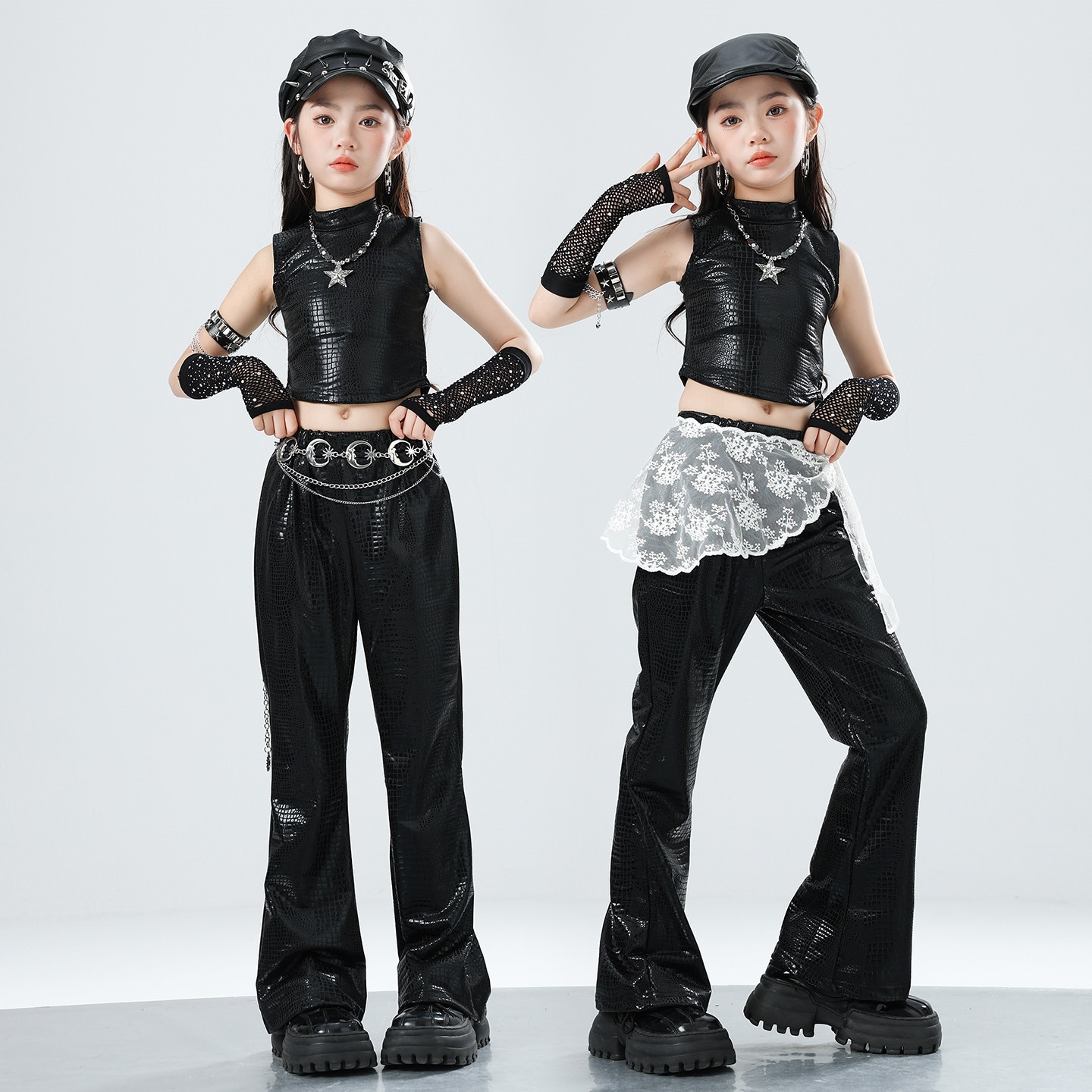 여자 재즈 댄스 의상 여름 가죽 조끼 검은 바지 공연  - Street Fashion Kpop 리뷰 및 가격