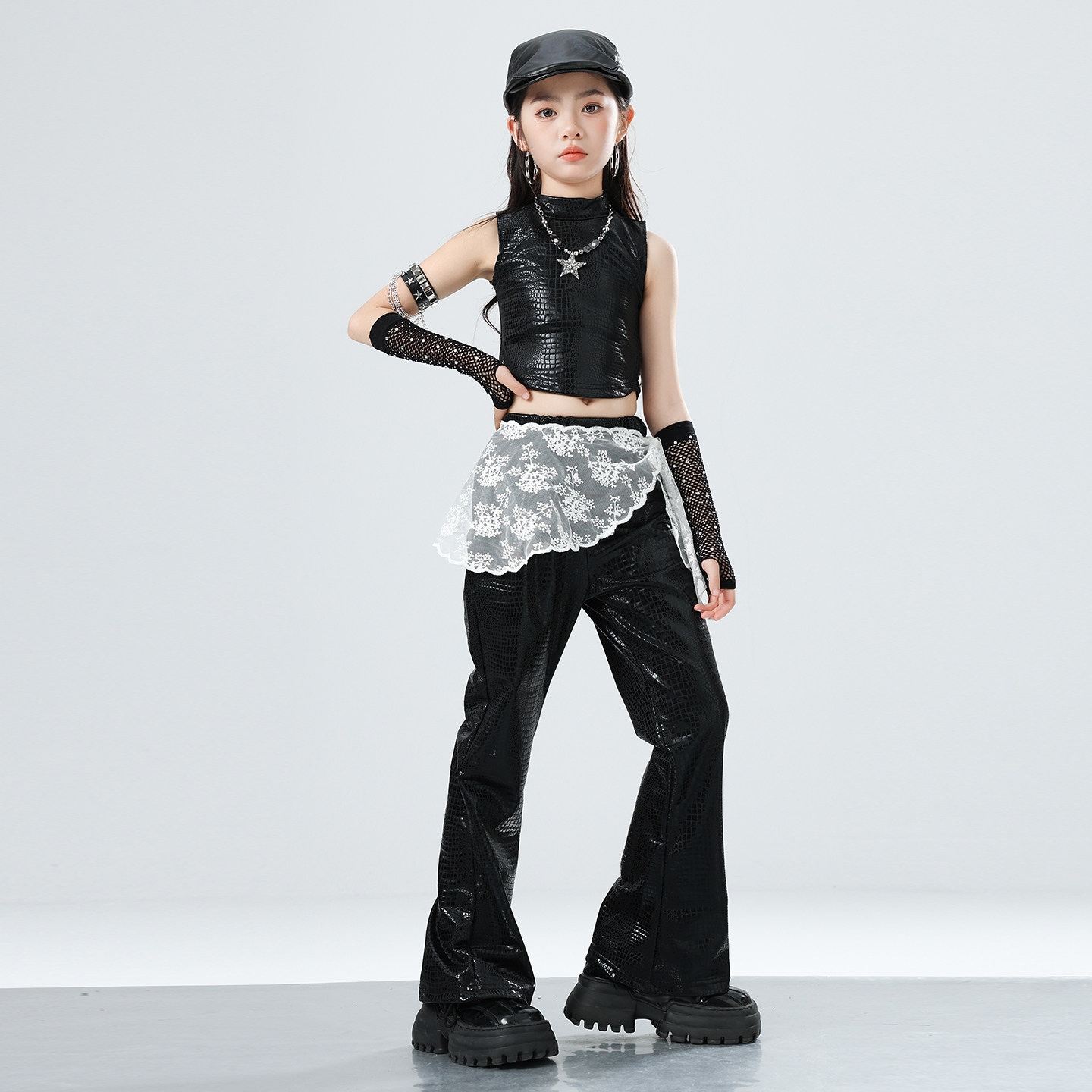 여자 재즈 댄스 의상 여름 가죽 조끼 검은 바지 공연  - Street Fashion Kpop 리뷰 및 가격