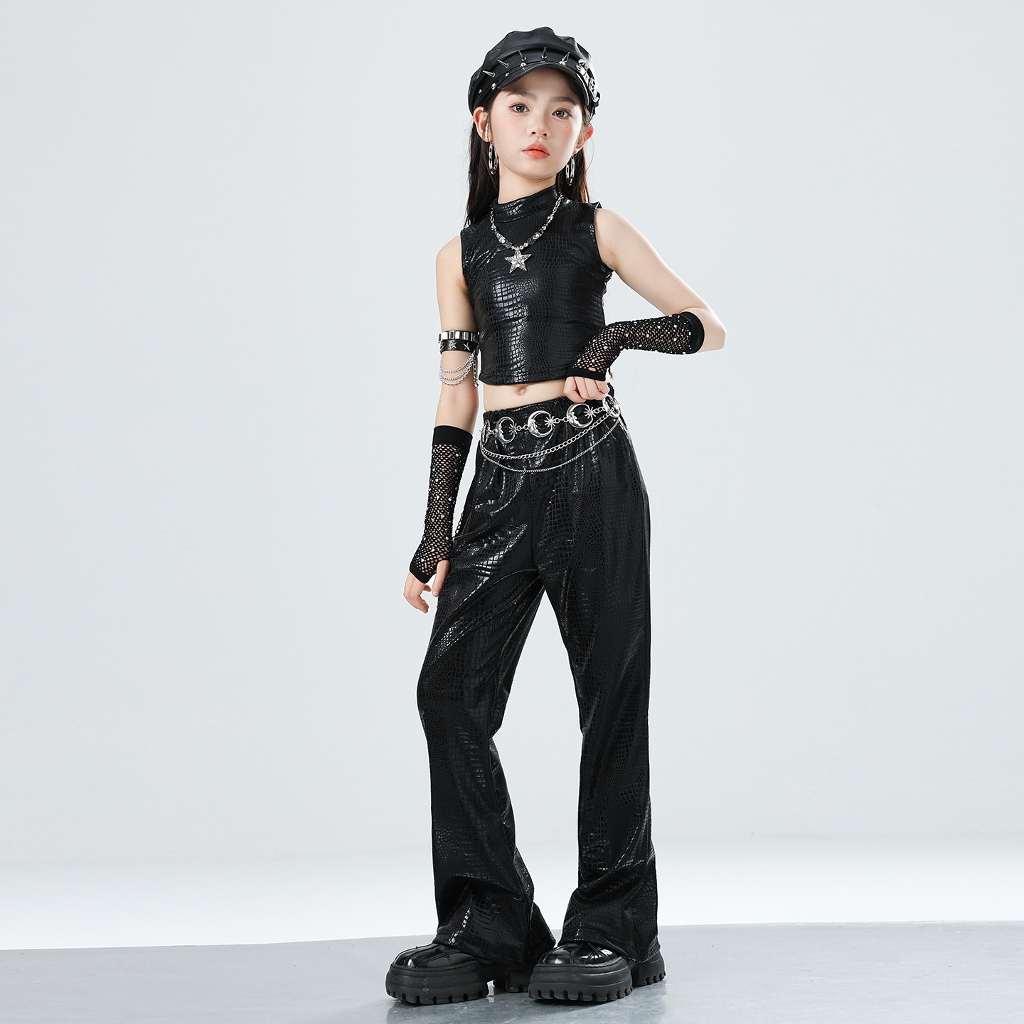 여자 재즈 댄스 의상 여름 가죽 조끼 검은 바지 공연  - Street Fashion Kpop 리뷰 및 가격