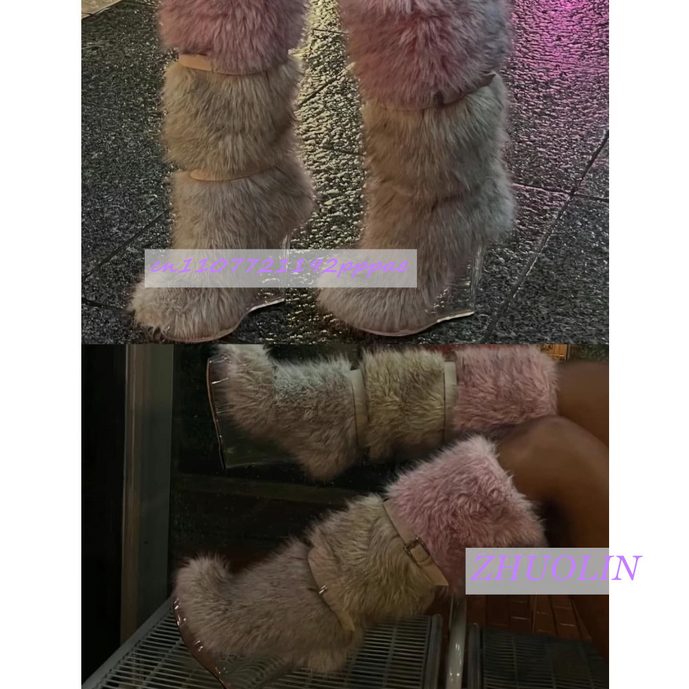 겨울 그라데이션 퍼리 투명 웨지 부츠 여성용 스위트 벨 - Street Fashion Winter 리뷰 및 가격