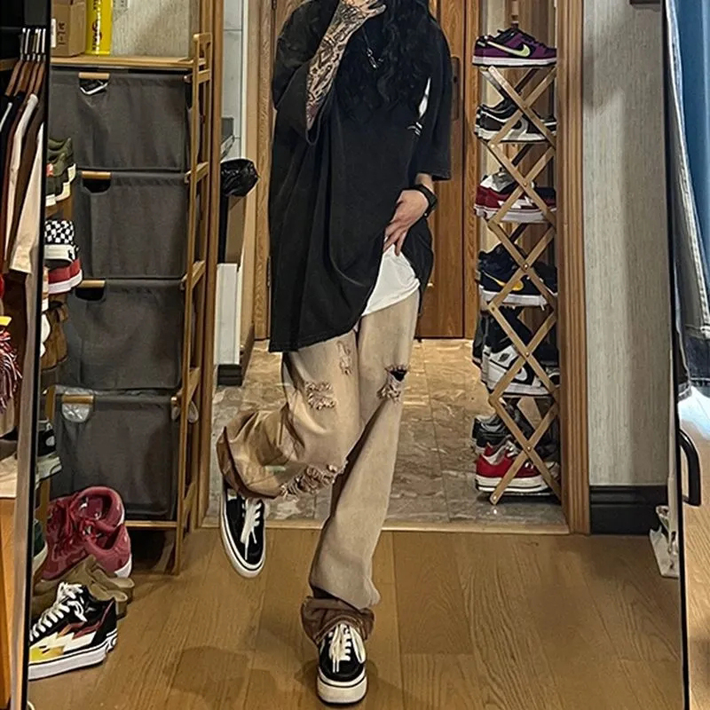 레트로 하이 스트리트 남성 청바지 여름 웨어드 워싱 홍 - Street Fashion Hong Kong 리뷰 및 가격