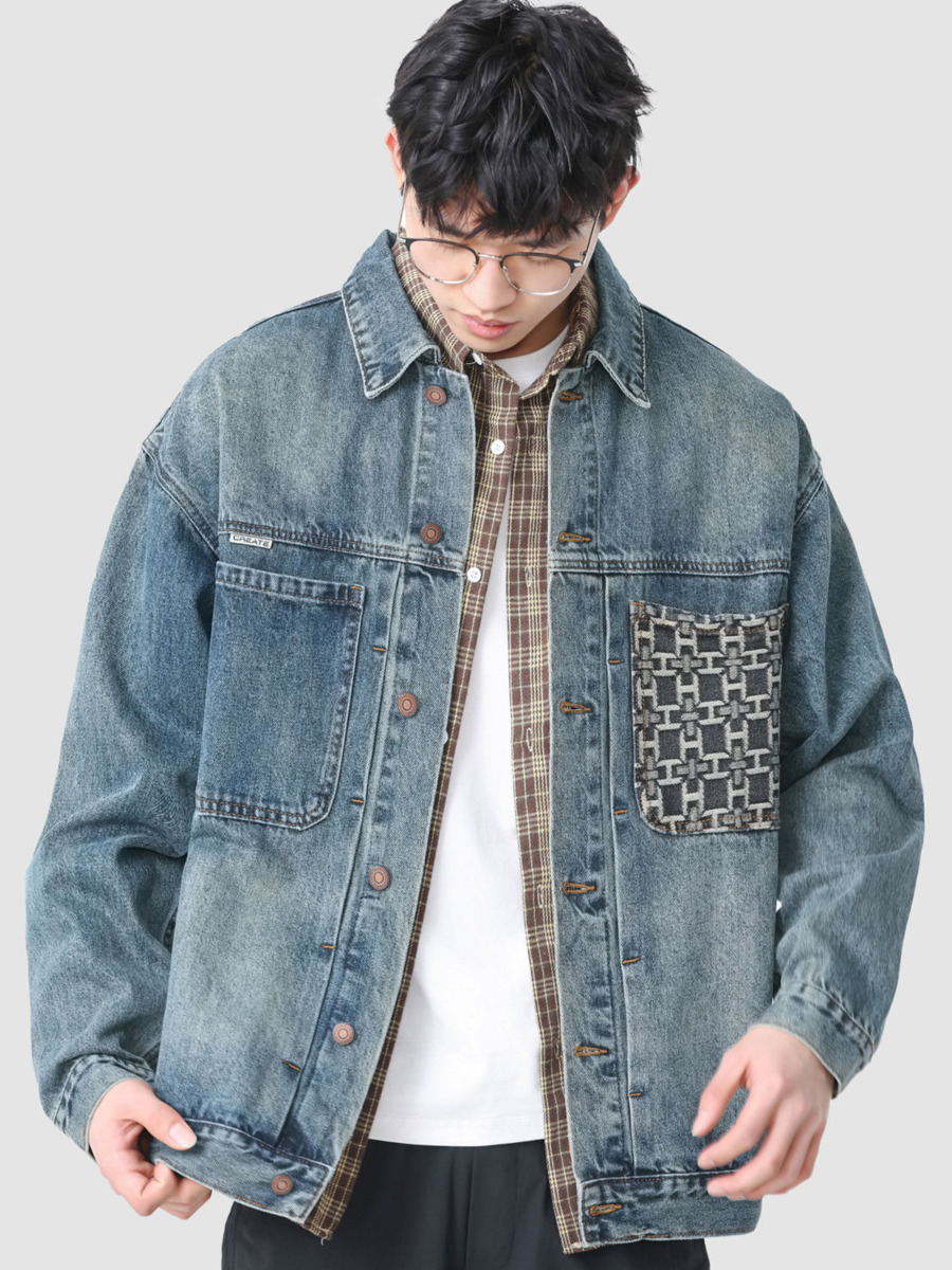 남성용 빈티지 자수 포켓 데님 재킷, 스트리트 패션 패 - Street Fashion Hong Kong 리뷰 및 가격