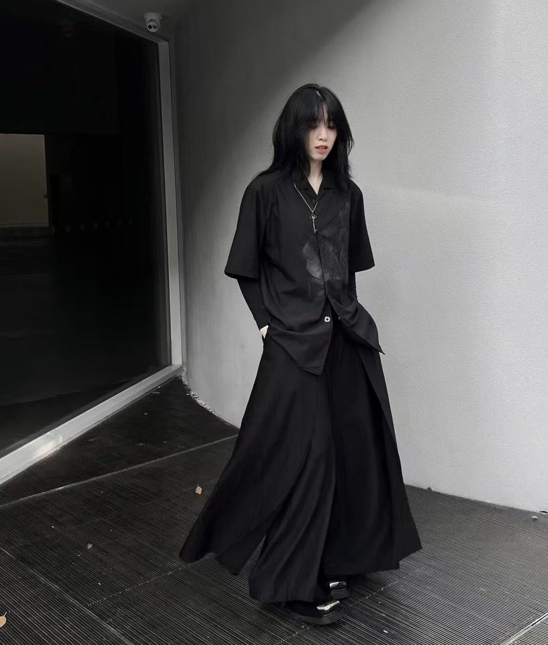 멋진 블랙 신상 중국풍 코스튬 여름 반팔 티셔츠 비섹스 - Street Fashion Outfit For Men 리뷰 및 가격