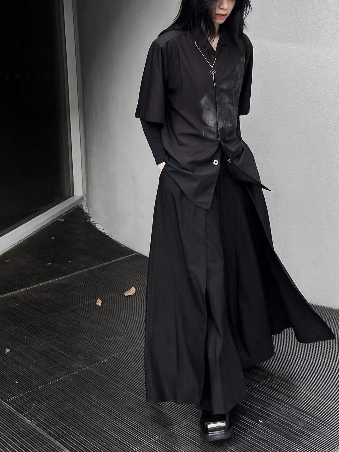 멋진 블랙 신상 중국풍 코스튬 여름 반팔 티셔츠 비섹스 - Street Fashion Outfit For Men 리뷰 및 가격