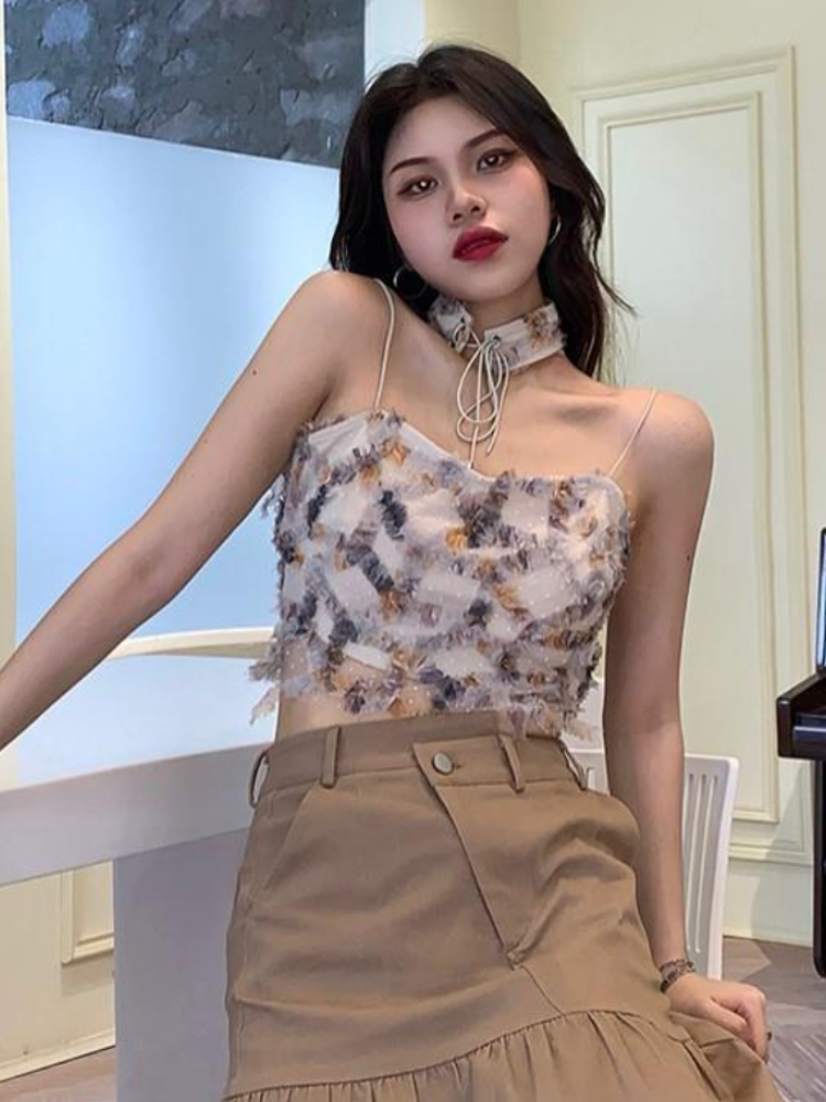 여성 여름 프린트 크롭탑 핫걸 한국 패션 하이 스트릿  - Street Fashion Korean Girl 리뷰 및 가격