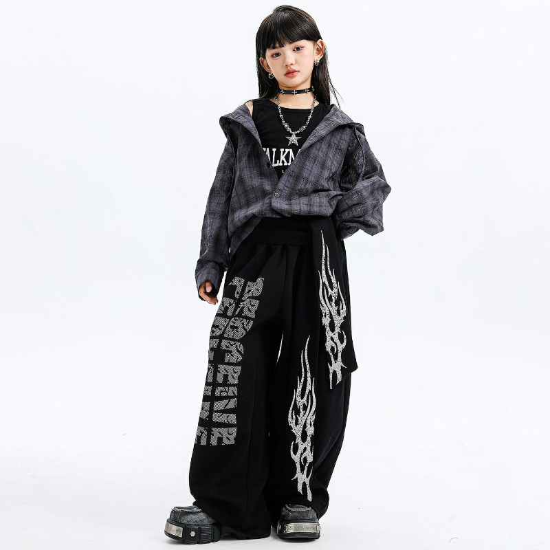 여자 재즈 댄스 의상 후드 체크 무늬 셔츠 가죽 바지  - Street Fashion Kpop 리뷰 및 가격