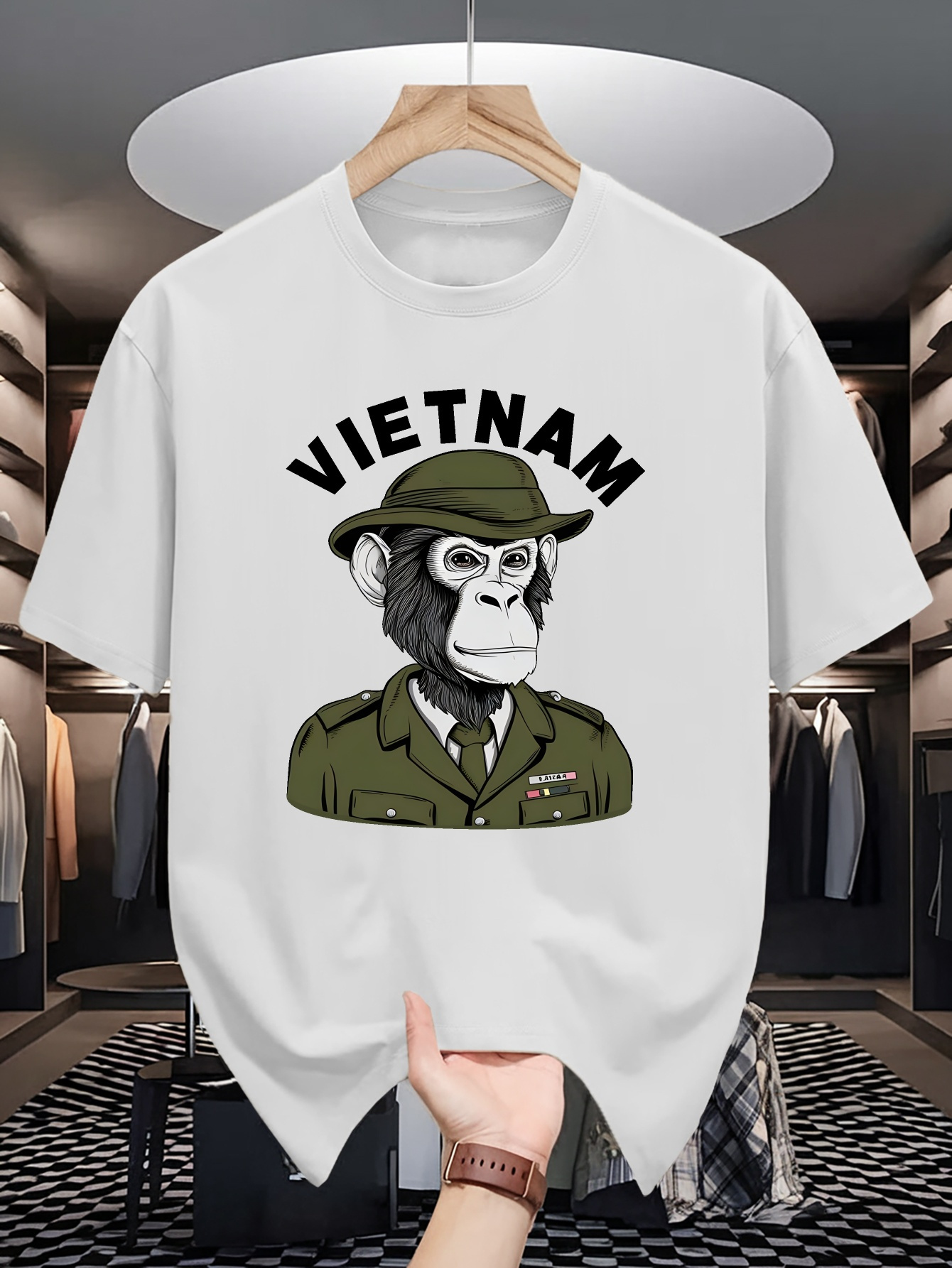 남성 코튼 티셔츠 베트남 군사 침팬지 캐릭터 그래픽 프 - Street Fashion In Vietnam 리뷰 및 가격