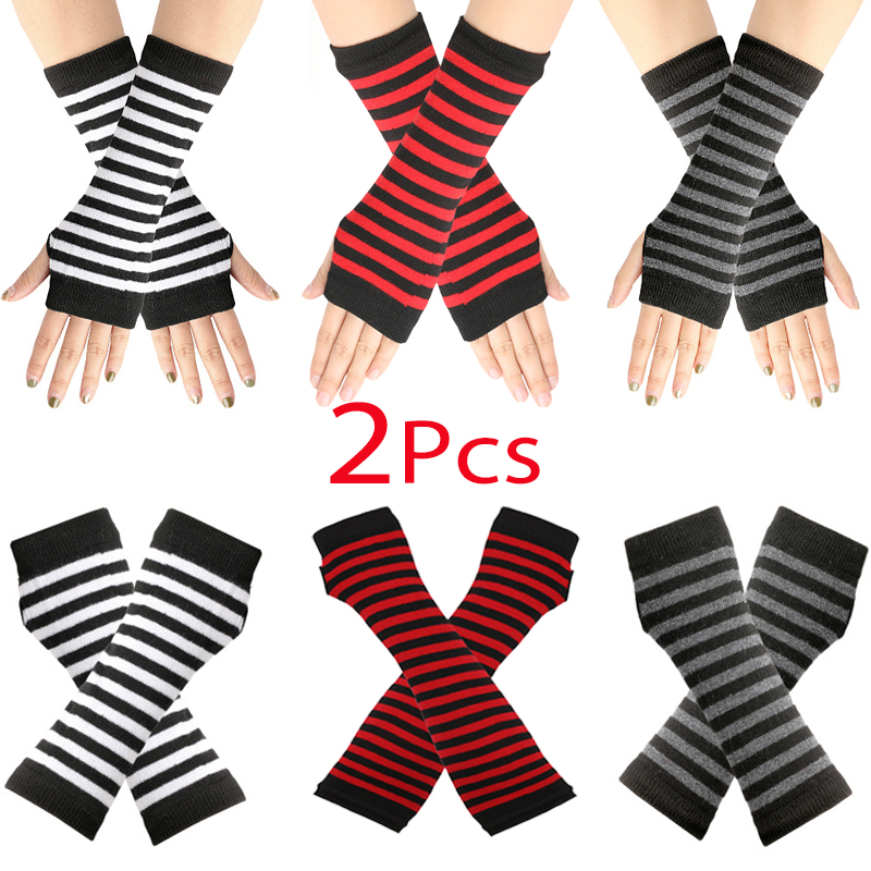 Y2K 펑크 긴팔 장갑 남녀공용 손가락 없는 스트라이프 - Street Fashion Gloves 리뷰 및 가격