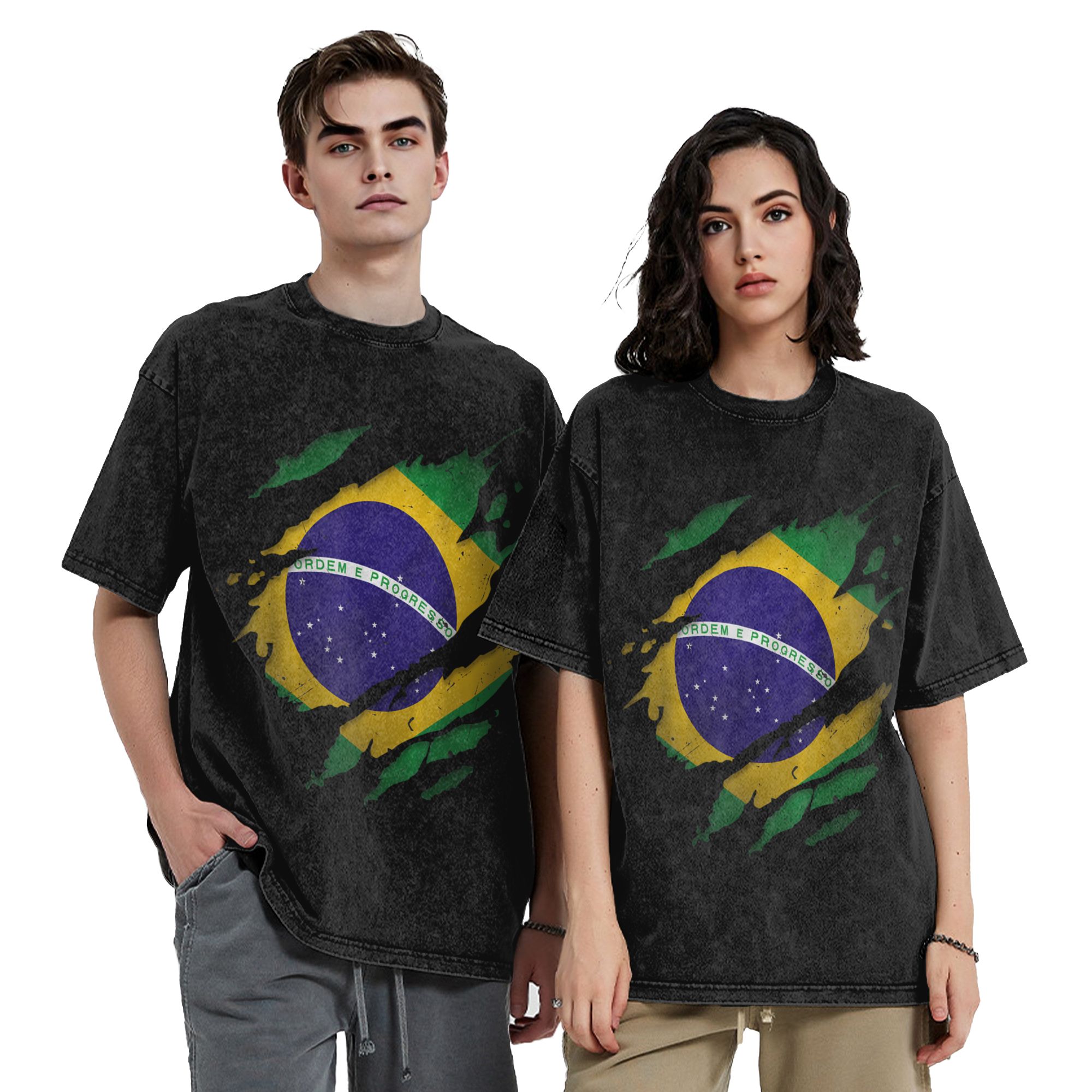 브라질 브라질 국기 워시드 티셔츠 스트리트웨어 패션 티 - Street Fashion Brazil 리뷰 및 가격