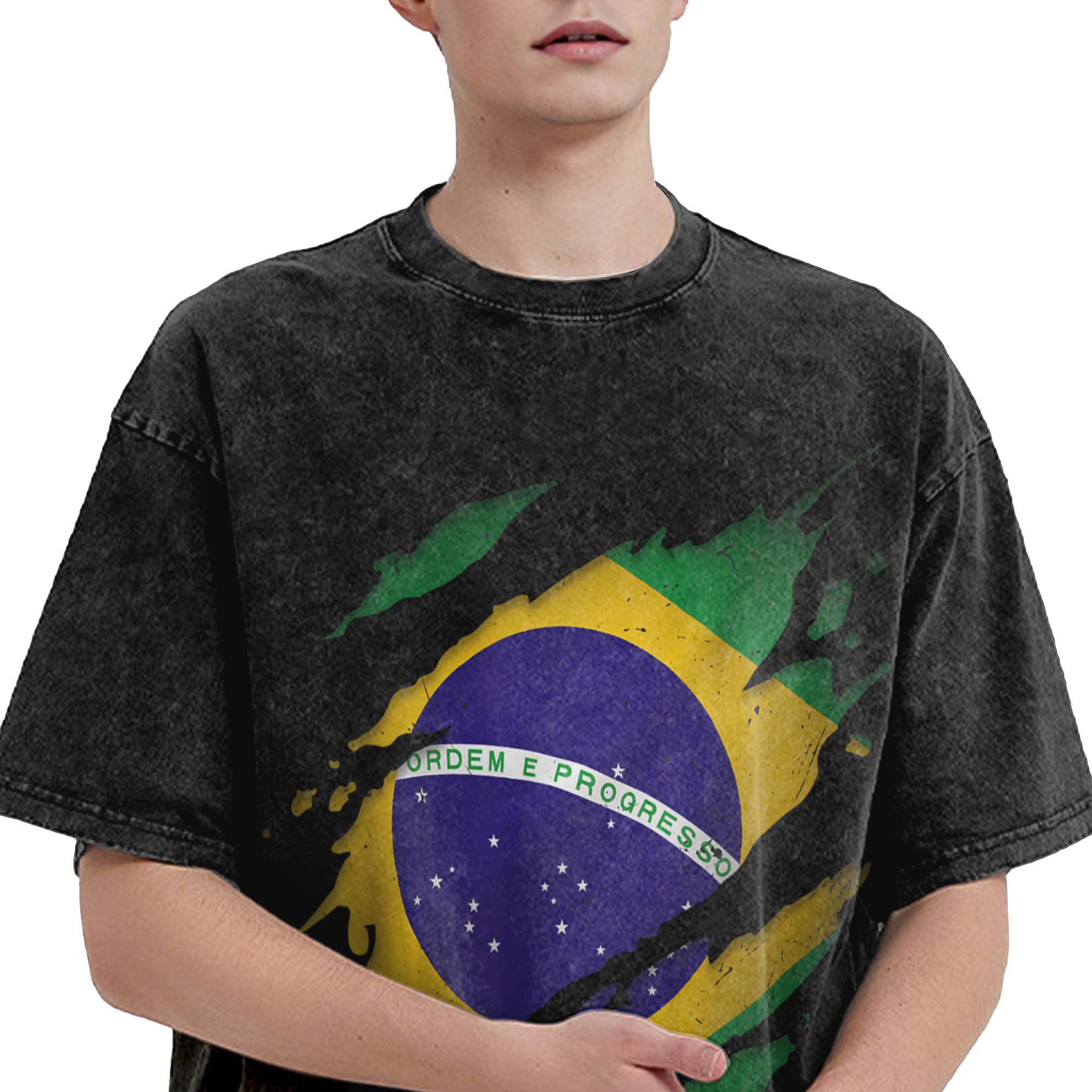 브라질 브라질 국기 워시드 티셔츠 스트리트웨어 패션 티 - Street Fashion Brazil 리뷰 및 가격
