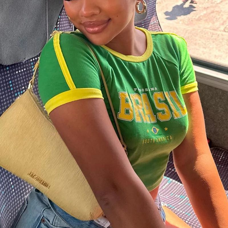 레트로 스트리트 에스테틱 그린 베이비 티셔츠 여성 브라 - Street Fashion Brazil 리뷰 및 가격