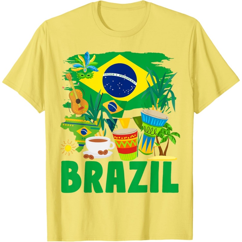 3D 프린팅 브라질 음악 티셔츠 (남성용) 독립기념일  - Street Fashion Brazil 리뷰 및 가격