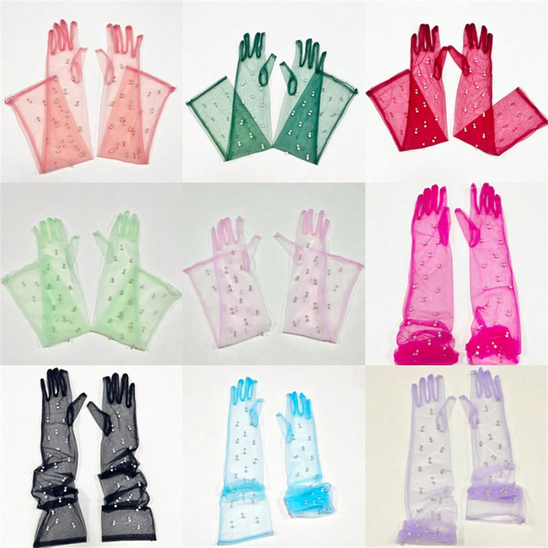 55CM 섹시한 레이스 얇은 중공 투명 긴 진주 장식  - Street Fashion Gloves 리뷰 및 가격