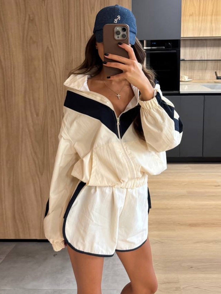 캐주얼 패치워크 여성 코트 반바지 슈트 긴팔 지퍼 포켓 - Street Fashion Outfit For Men 리뷰 및 가격