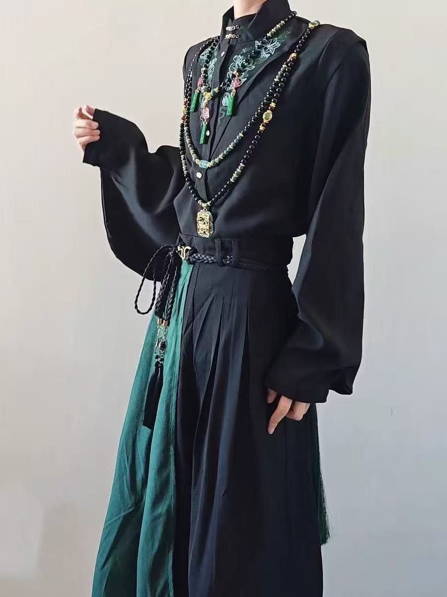 새로운 중국 스타일 바이섹스 수트 남녀 공용 다크 블랙 - Street Fashion Outfit For Men 리뷰 및 가격