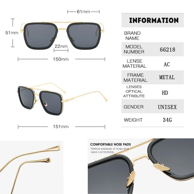 스팀펑크 토니 스타크 선글라스 남녀 패션 사각 드라이빙 - Street Fashion Glasses 리뷰 및 가격